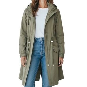 Lou & Grey Khaki Utility Drawstring Waist Roomy Trench Coat Jacket Women's M